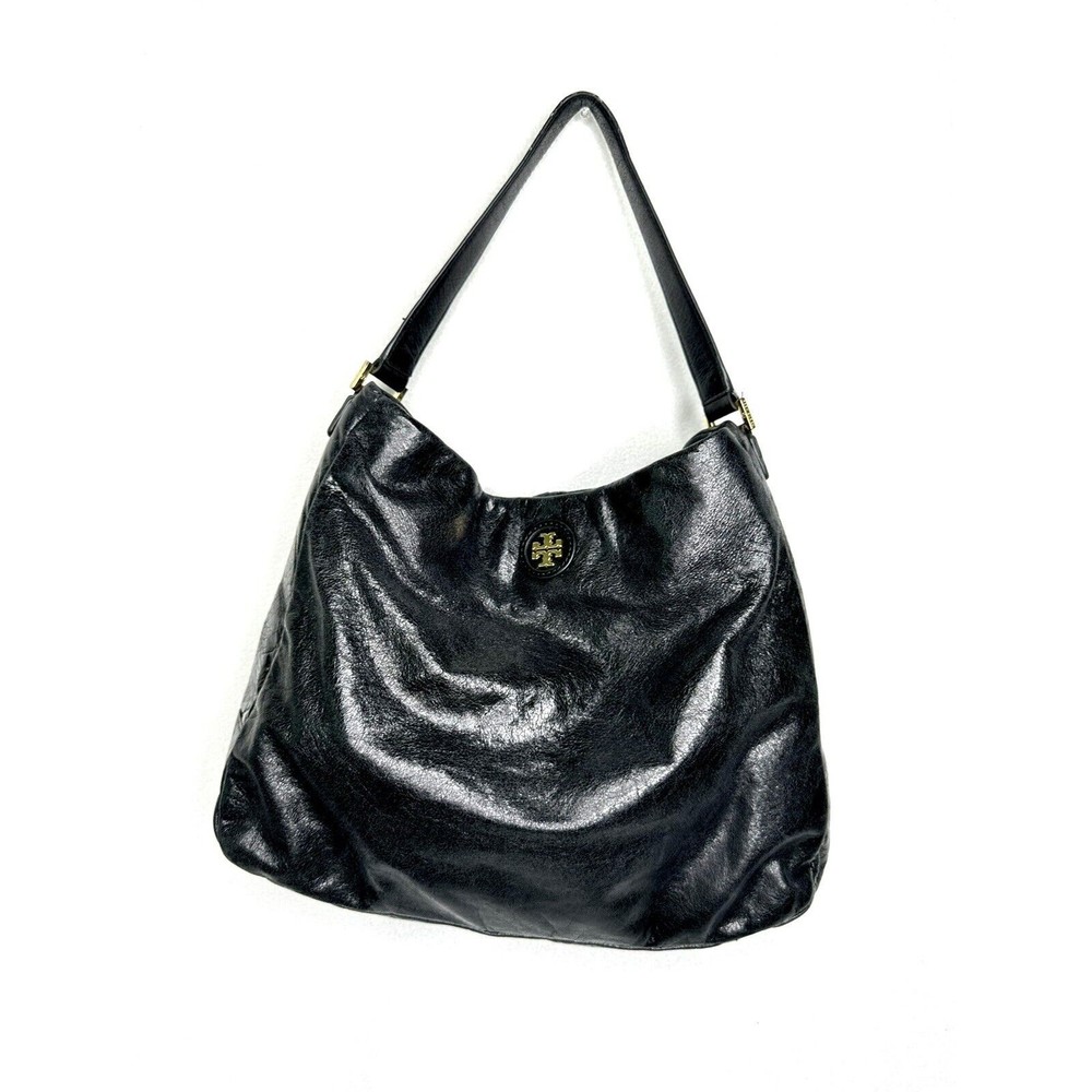 Tory Burch Dena black glazed   distressed hobo bag ITEM -S80